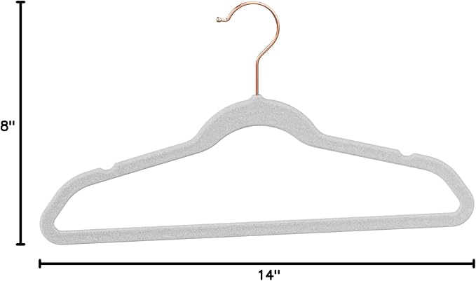 Smartor Kids Velvet Hangers 50 Pack, 14'' Inch Premium Non Slip Kids Felt Hangers for Closet, Space Saving Toddler Clothes Hanger for Youth's Childrens' Clothes (Rose Gold Hook)- Grey