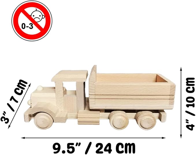 Retro Wooden Truck - Natural Unfinished Solid Wood Toy - Montessori Toys - Wooden Cars - Educational Wooden Toy Truck