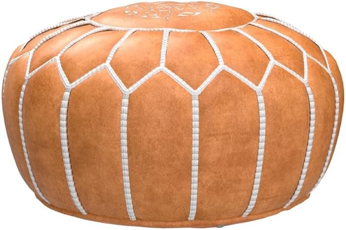 Marrakesh Gallery Genuine Leather Round Pouf Unstuffed - Moroccan Ottoman Footstool, Footrest Cover - Boho Decor - Bohemian Living Room, Bedroom, Kids Room, Gift & Wedding