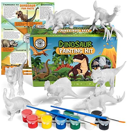 STEM.org Dinosaur Painting Kit for Kids with Dino Trivia-Dinosaur Crafts for Kids Ages 3-5 + w/ 2T-Rex Dinosaur Set - Screen Free, Educational Dinosaur Gifts for Boys, Dino Art Projects for Kids 4-6