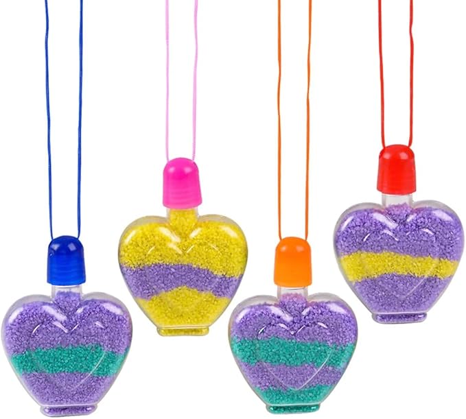 Nikki's Knick Knacks Heart Shaped Sand Art Bottle Necklaces - Make Your Own Sand Art Bottle Necklace Craft Kit Party Favors - 12 Piece, Clear