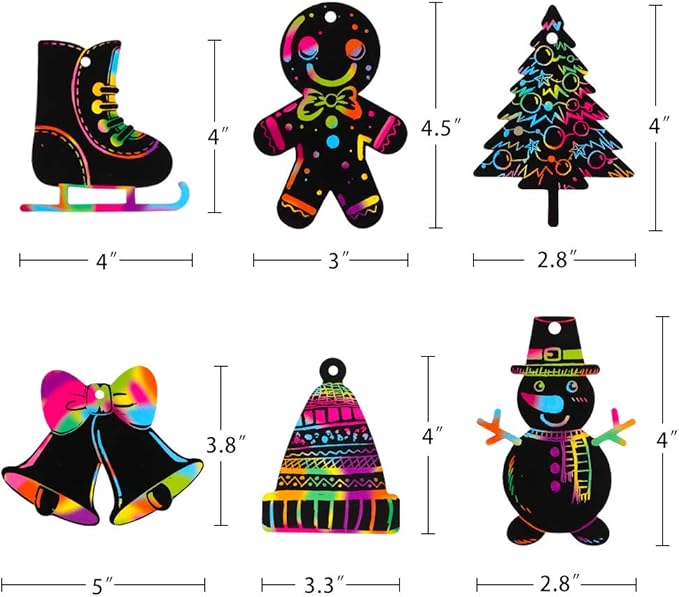 XJF Christmas Scratch Paper Ornaments, 22pcs Christmas Scratch Art Paper for Kids Toddlers Party and Xmas Tree Decoration Gift Tags Supplies