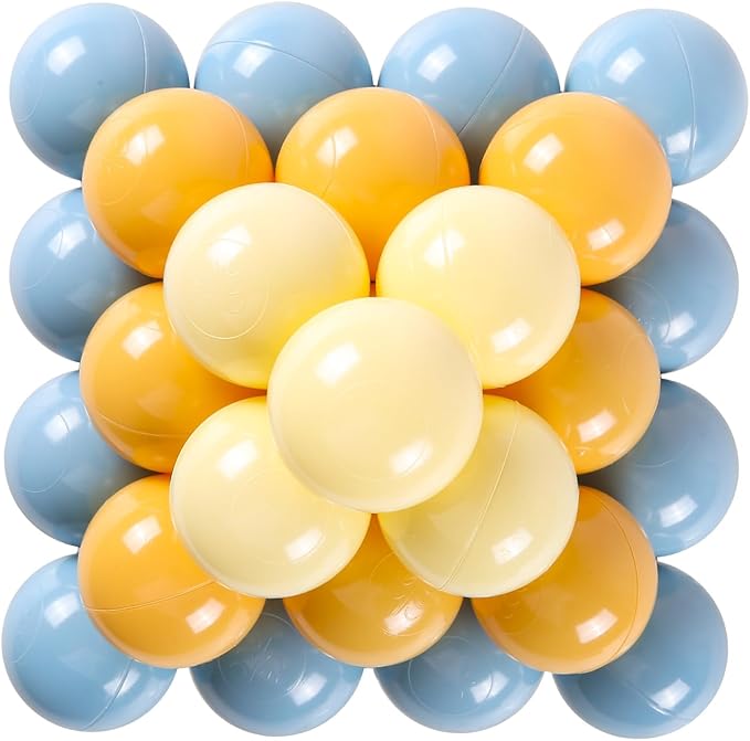 GOGOSO Ball Pit Balls - Plastic Balls for Ball Pit for Toddlers Kids Gifts Sensory Therapy Sessions,100pcs 2.15inch Blue+Yellow+Beige
