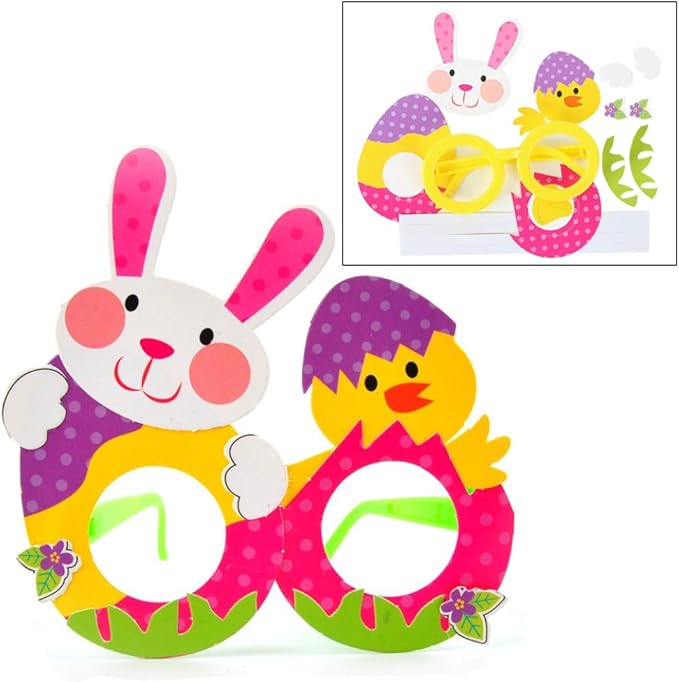 BigOtters Easter Craft Kits, 6PCS DIY Sets Including Hatching Chick Bunny Egg Easter Basket Craft Stick Sign Bunny Wreath and Rabbit Glasses for Kids Favor Classroom Daycare Homeschool Art Decor