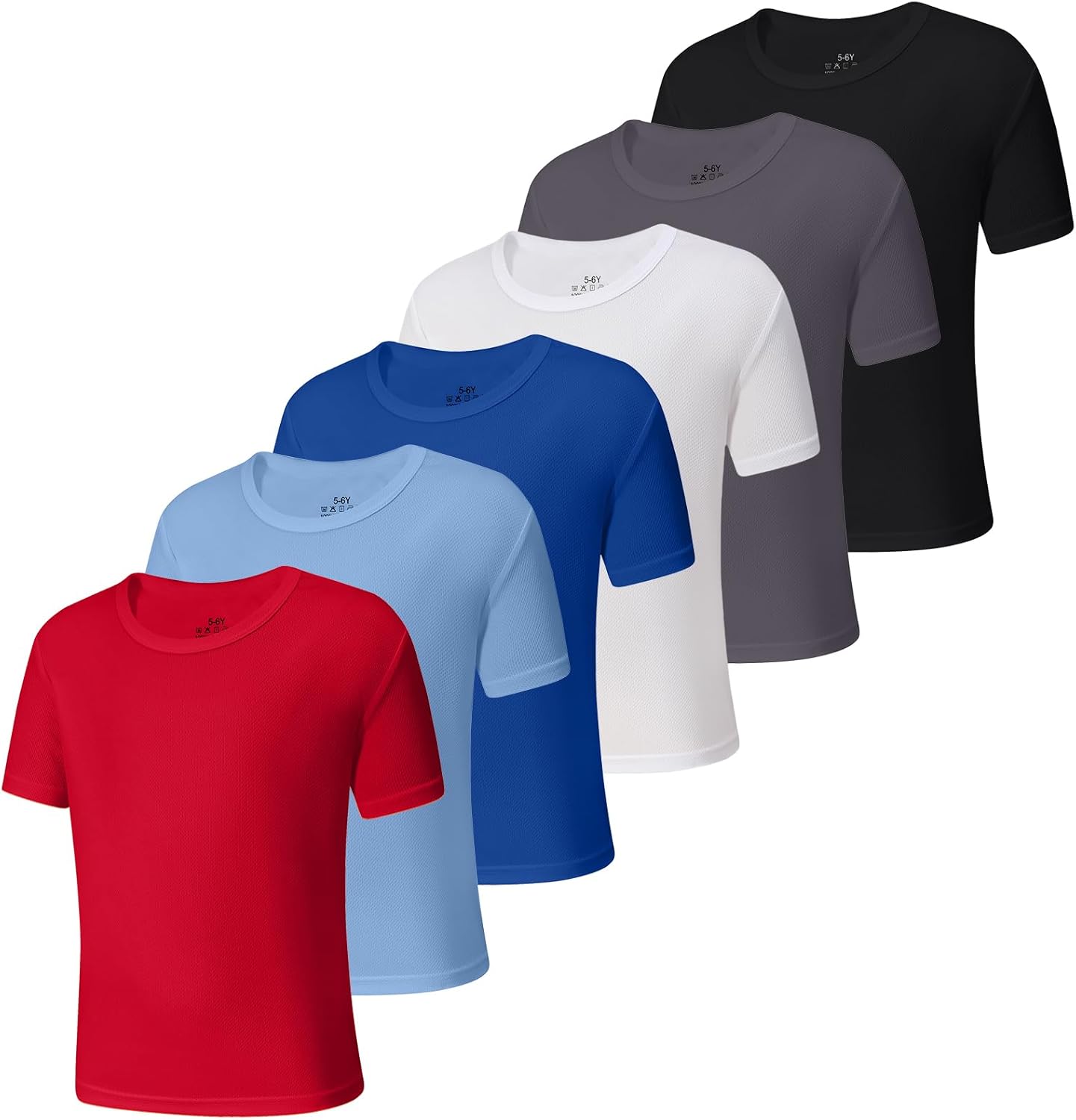6-Pack Boys Athletic T-Shirts Quick Dry Short-Sleeve Tops Youth Moisture Wicking Running Sports T-Shirts(4-18 Years)