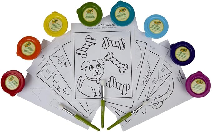 Crayola Spill Proof Paint Set (8ct), Washable Toddler Paint Kit, Includes Brushes, Pots, Activity Pages, Toddler Gift, Ages 3+