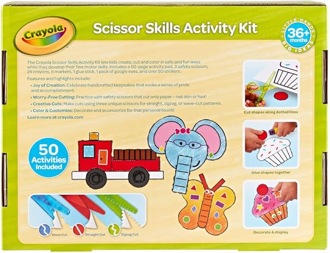 Crayola Toddler Scissor Skills Activity Kit (3ct), Safety Scissors and Craft Supplies, Toddler Crafts, Gift for Kids, Ages 3+