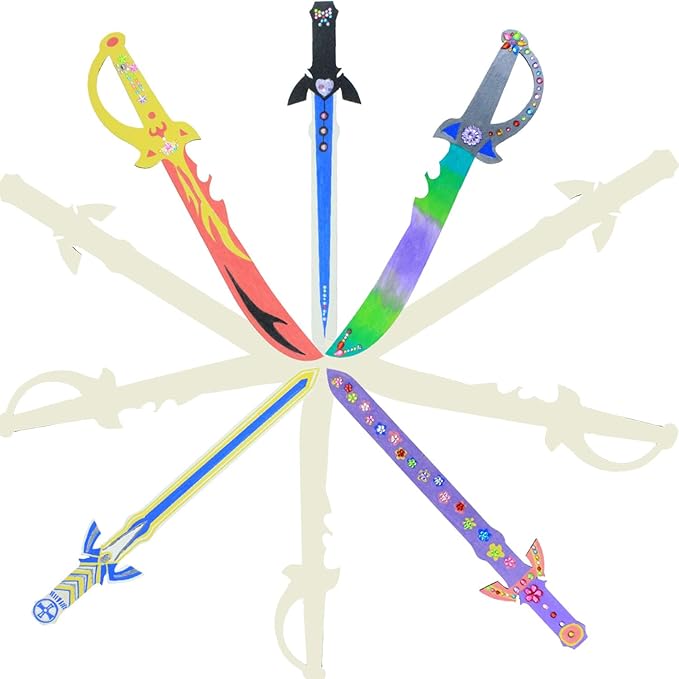 Ninja Pirate Style Toy Set - Unfinished Wooden Crafts, DIY Painting, Kids Ninja Warrior Viking Role Play, Parties (10 Pack)