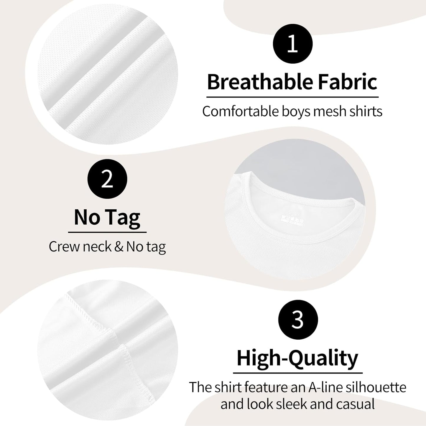 6-Pack Boys Athletic T-Shirts Quick Dry Short-Sleeve Tops Youth Moisture Wicking Running Sports T-Shirts(4-18 Years)