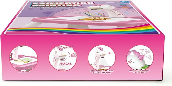 Drawing Projector for Kids, Drawing Board with Music, Color Pens, Pencils, Crayons, Scrapbook, Unicorn Sticker Book, Ideal Toy for 3+ Year Old Girls & Boys (Unicorn Kit)