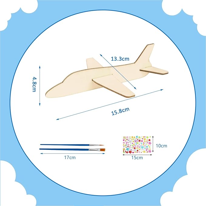 Fennoral 12 Pack Wooden Airplane Craft for Kids Make Your Own 3D Airplane kit for Boys Girls DIY Paint Wood Planes for School Art Activity Kids Birthday Gifts