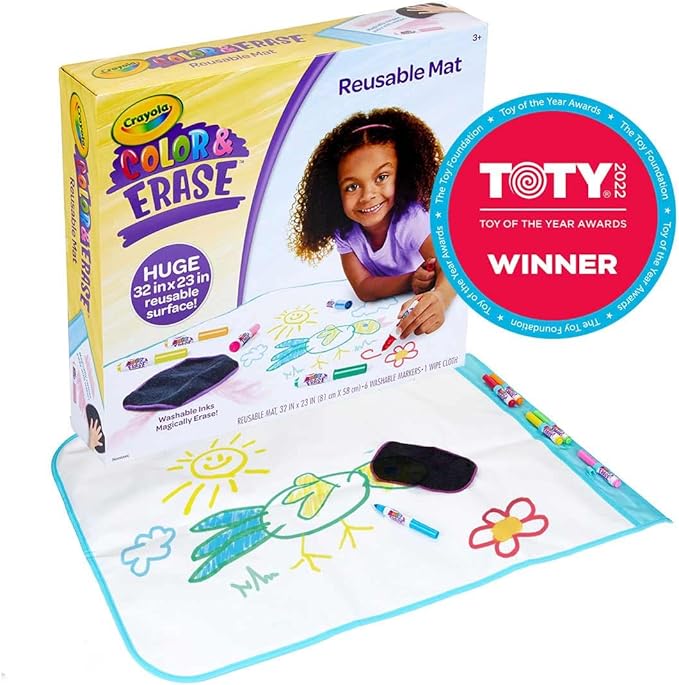 Crayola Color and Erase Mat, Giant Reusable Coloring Pad, Washable Markers, Travel Activity for Kids, Gift for Kids, Ages 3+