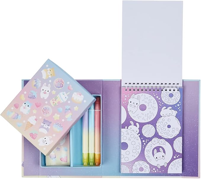 Tiger Tribe: Pastel Coloring Set - Kawaii Café -Activity Set, Cute Coloring Pages, 3 Double-Ended Pastel Pencils, Magnetic Close Storage Box, Kid Age 8+