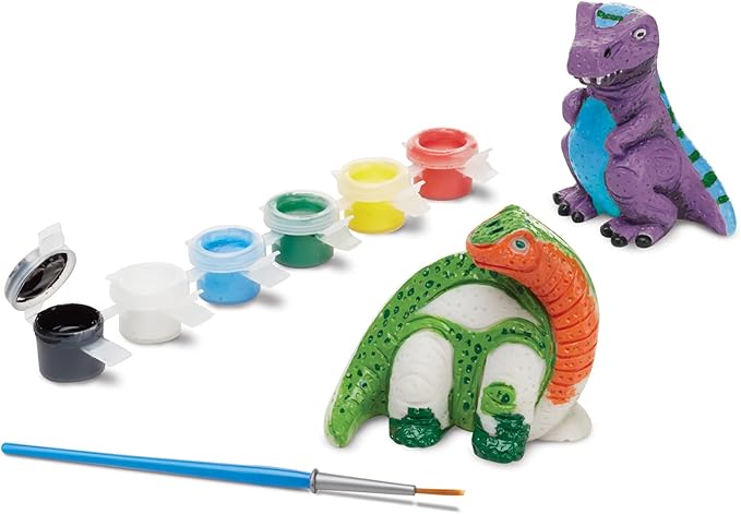 Melissa & Doug Created by Me! Dinosaur Figurines Craft Kit (2 Resin Dinosaurs, 6 Paints, Paintbrush)