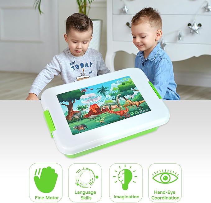 Dinosaur Sensory Bin Sandbox Toys, Dinosaur Play Sand Kit for Toddlers Kids Sensory Sand Toys, Sensory Bins for Toddlers 1-3-4, 2.2lbs of Magic Sand Dino Figures Sand Molds, Kids Gifts for Boys Girl