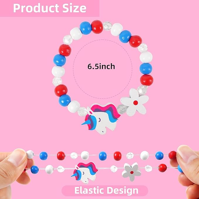 Wooden Bracelets for Girls Party favors Dress up Unicorn Mermaid Rainbow Heart Pendant Cute Friendship Stretchy Costume Jewelry Set Gift Play Party Favors (Animal)
