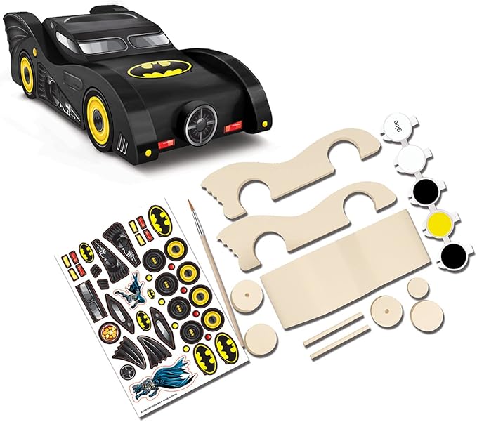 MasterPieces Batman - Mini Batmobile Wood Paint Set,7 x 5 x 1.5", Green