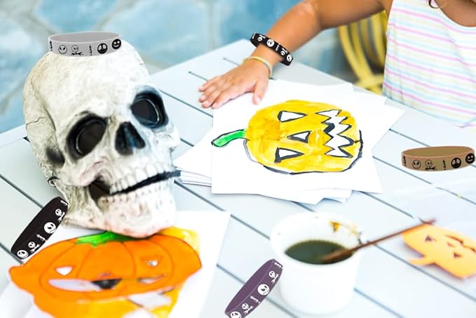 CupaPlay 24 PCS Halloween Christmas Party Favors Rubber Bracelets - Halloween Trick or Tread Skeleton Demon Party Supplies Goodie Bag Stuffers Fillers Silicone Wristbands