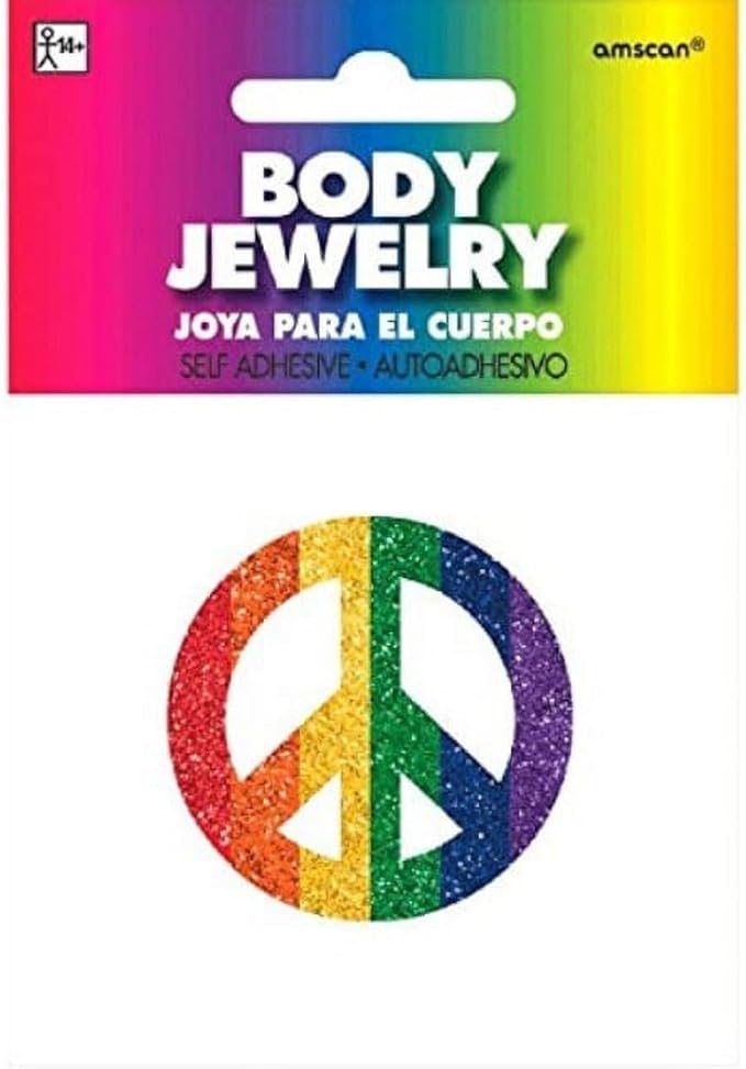 Amscan Glitter Spirit Peace Sign Accessory Body Jewelry, 1, Rainbow