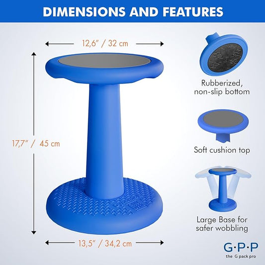 '-Dynamic-, Kid Wobble Stool Pair, Wiggle Chair Flexible Seating for Preschool & Elementary Classroom, Improves Focus, Posture & ADHD/ADD-Blue 17.7 Hight' Stools Pack of 2