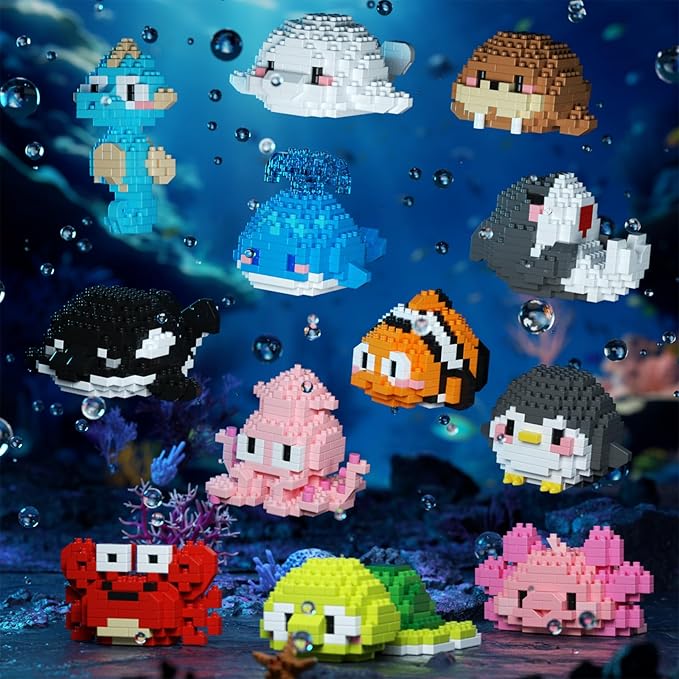 Marine Animals Building Blocks Sets Mini Building Blocks Ocean Animal Sea Creatures Building Blocks Set Mini Building Blocks Toys STEM Gifts for Kids Adult(Octopus)