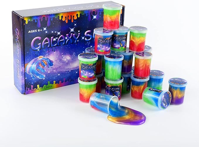 Marbled Starry Slime, 24 Pack Colorful Sludgy Gooey Fidget Kit for Sensory and Tactile Stimulation, Stress Relief, Prize, Party Favor, Educational Game - Kids, Boys, Girls