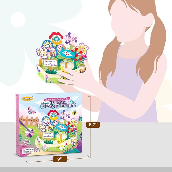 Drama Planet Arts and Crafts for Kids, Color and Design Your Dream Flower Garden, Flowers Building Kit, Painting Set, Assemble Personalized Flowers, Perfect DIY Gift for Girls and Boys