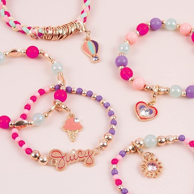 Make It Real - Juicy Couture Mini Crystal Sunshine - DIY Charm Bracelet Making Kit - Friendship Bracelet Kit with Swarovski Crystal Charms - Arts & Crafts Bead Kit for Girls - Makes 5 Bracelets