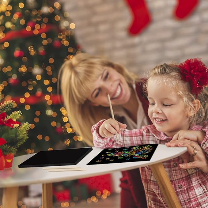 ZMLM Scratch Rainbow Art Paper Set - 50Pcs Magic Scratch Off Art Craft Supplies Kits for Kids Girls Boys Black Scratch Notes Sheet Doodle Pad for Fun DIY Toy Party Favors Christmas Birthday Gift