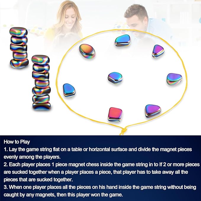 New Colored Magnetic Chess Game with Stones Set, Magnetic Chess Game with Rocks, Magnet Game with String, Educational Checkers Game for Kids & Adults, Family Gatherings