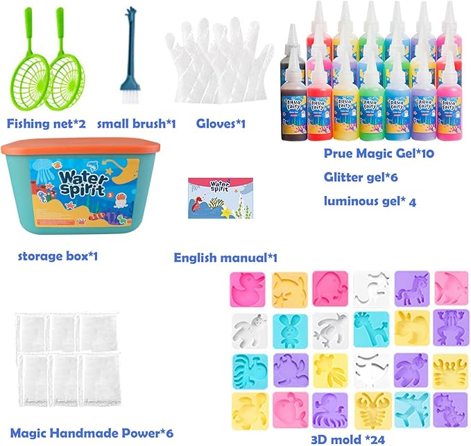 OFIGAS 20PCS Magic Water Toy Kit, 60ml Magic Water Set with 24 Shape Molds,Handmade Water Toys Modern Mint, Handmade Water Toy, Creative Magic Water Toy Creation kit for Kids Birthday Present