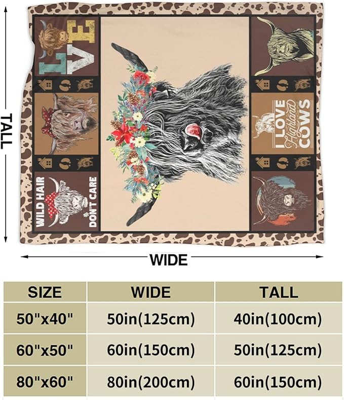 Highland Cow Throw Blanket Gifts for Women Adults Cattle Animal Print Ultra Soft Cozy Plush Fleece Warm Lightweight Living Room Couch Bed Dorm Chair Sofa Decor 40''X50''