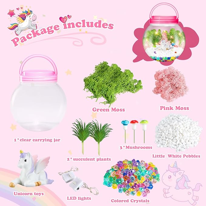 HONGID Unicorn Terrarium Crafts Kit for Girls - Unicorn Craft Kit for Kids,Unicorn Toys for Girls,Kids Christmas Girls Gifts for Teen Girls Age 3+