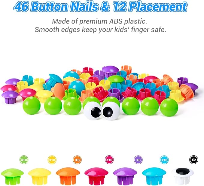 Geekper 68PCS Button Art Toys for Toddlers Color Matching Mosaic Pegboard, Early Learning Educational Toys for 3, 4, 5, 6 Year Old Kids Boys and Girls, 10 Pictures and 58 Buttons