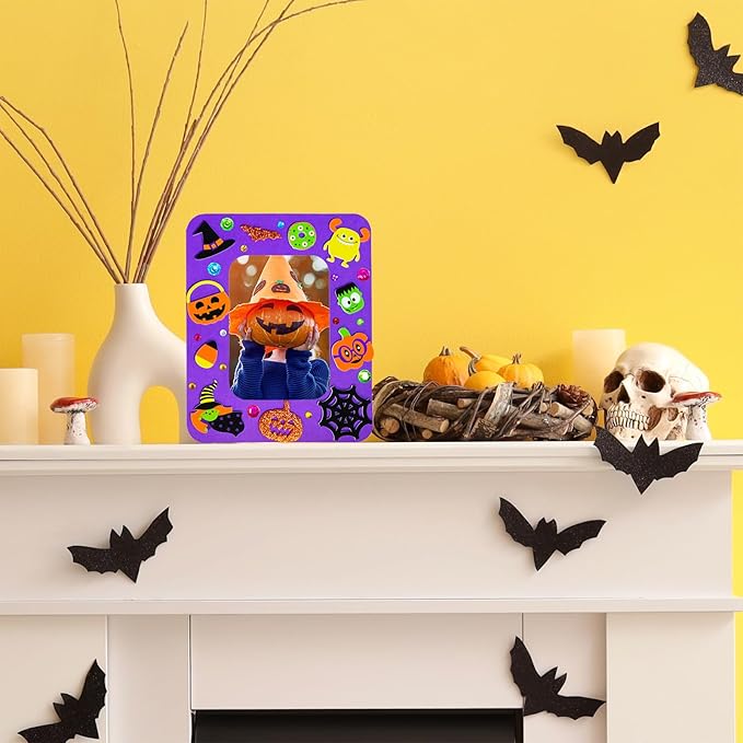 Winlyn 24 Sets Halloween Craft Kits DIY Halloween Picture Frame Decorations Art Sets Ghost Monster Jack-O'-Lantern Fall Leaf Festive Foam Stickers Arts and Crafts for Kids Party Classroom Activities