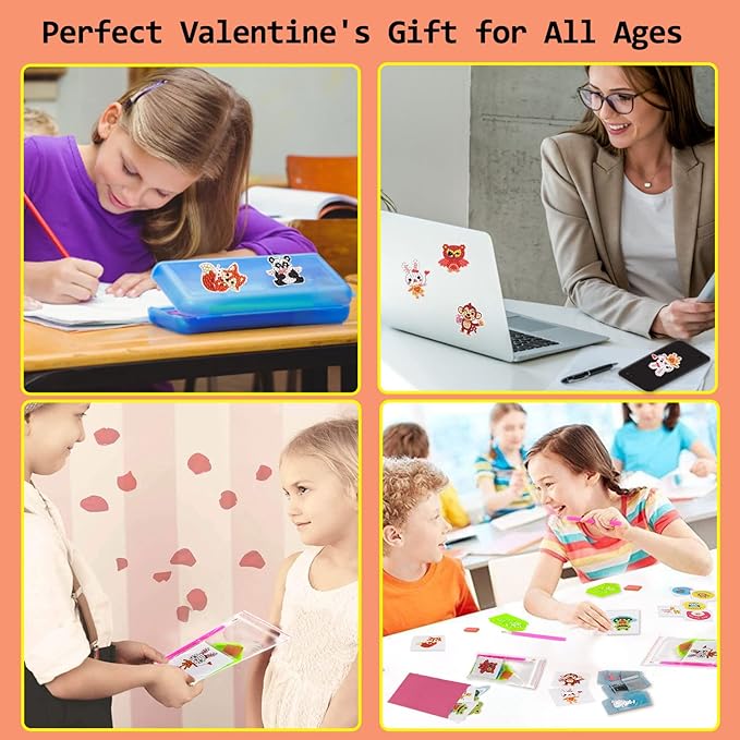 Valentines Day Cards for Kids - 28pcs Diamond Animal Craft Kits Valentines Cards, Kids Valentines Day Cards with 7 Different Gem Stickers for School Classroom Valentine's Gifts Exchange Decorations