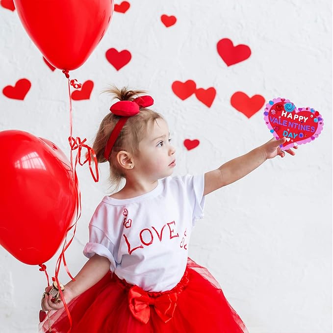 Winlyn 24 Sets Valentine's Day Heart Ornaments Decorations DIY Foam Heart Valentine Craft Kits Assorted Foam Heart Shapes Stickers Pom-poms Googly Eyes for Kids Classroom Art Activity Gift Exchange