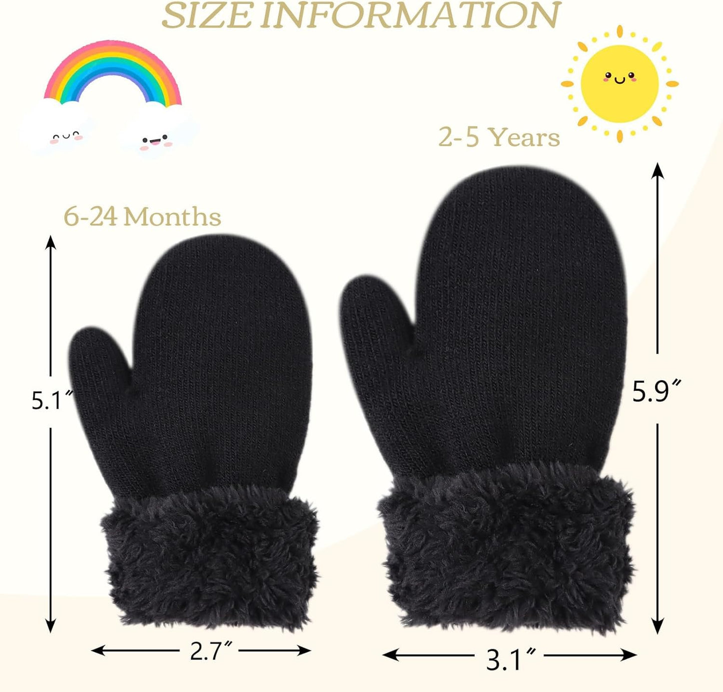 PESAAT Baby Girl Mittens Fleece Toddler Boy Mittens Warm Kids Winter Gloves Unisex Cold Weather Baby Gloves