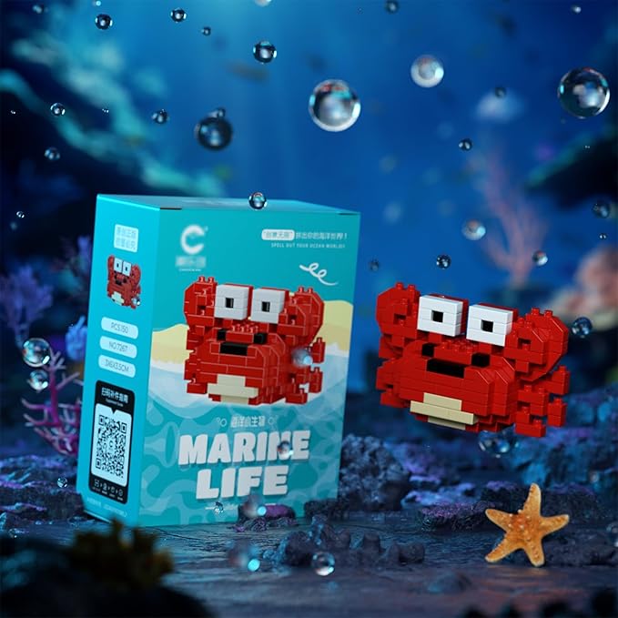 Marine Animals Building Blocks Sets Mini Building Blocks Ocean Animal Sea Creatures Building Blocks Set Mini Building Blocks Toys STEM Gifts for Kids Adult(Crab)