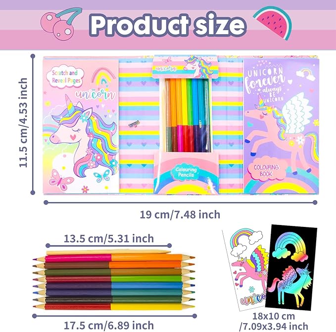Unicorn Coloring Book Set with Coloring Pages & Colored Pencils, Art Supplies for Kids Ages 4-6-8, Arts Crafts Travel Coloring Kit for Girls 4 5 6 7 8 Year Old Birthday Gift
