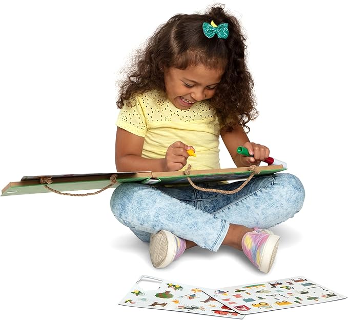 Melissa & Doug Natural Play: Play, Draw, Create Reusable Drawing & Magnet Kit – Farm (38 Magnets, 5 Dry-Erase Markers)