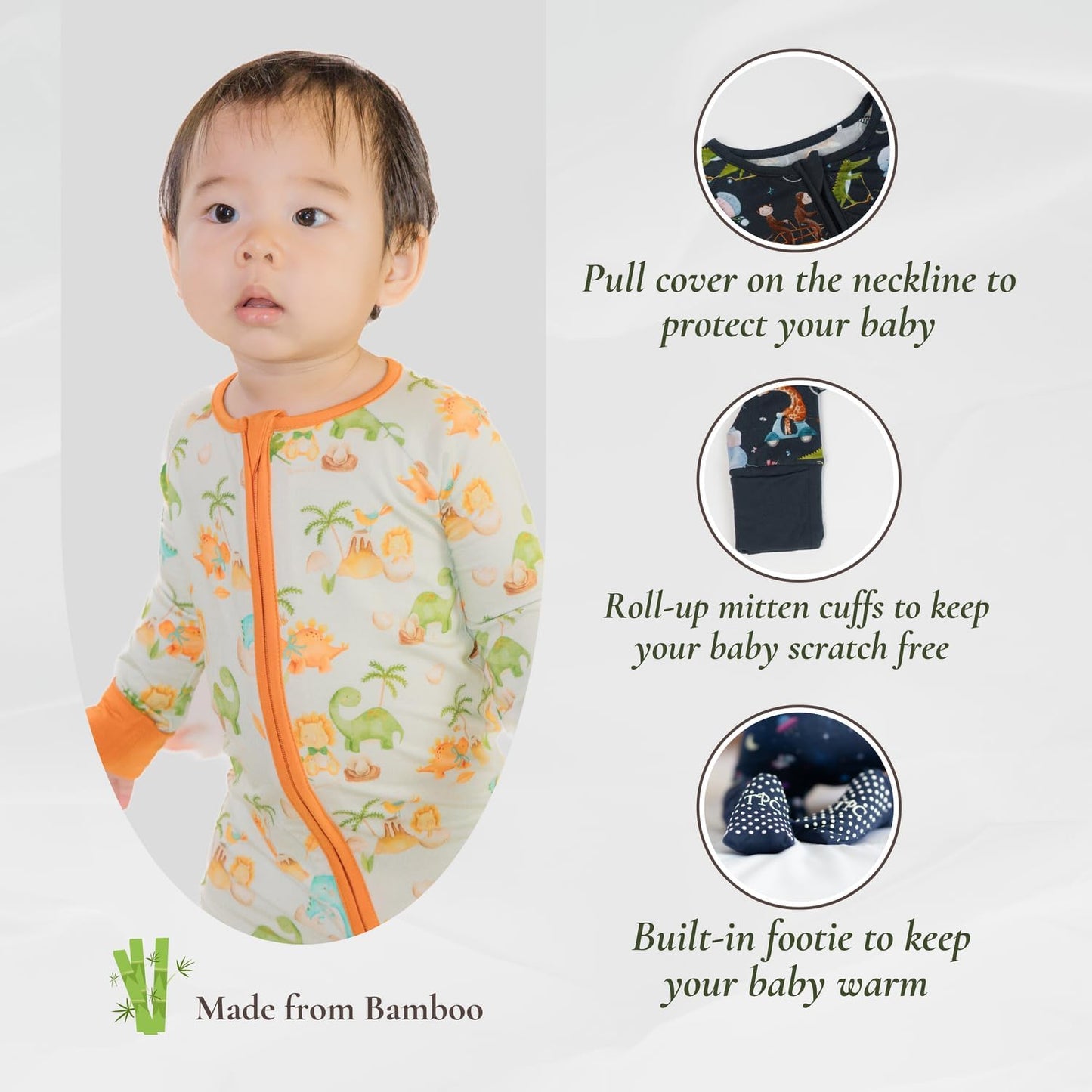 Baby Romper Long Sleeves for 3-24 Month Boys & Girls | 95% Bamboo Viscose Baby Rompers Two-Way Zipper Onesie