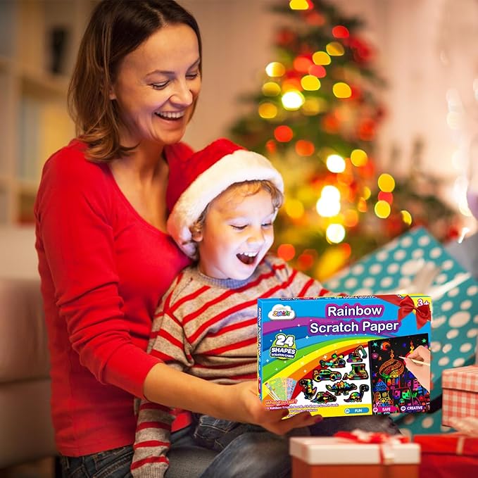 ZMLM Scratch Paper Art Set for Kids: Rainbow Magic Scratch Off Art Craft Supplies Kit Birthday Party Toy 3 4 5 6 7 8 9 10 Year Old Boys Girls Gift Christmas Holiday Activity Craft Gift