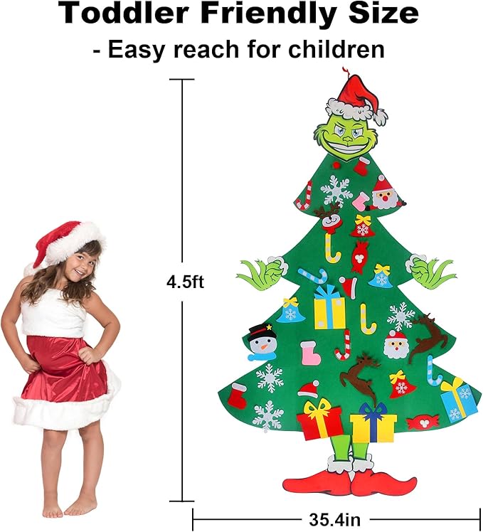 GameXcel 4.5ft Felt Christmas Tree for Toddlers with 37pcs Ornaments, Velcro Montessori DIY Xmas Decorations - 4.5 Feet
