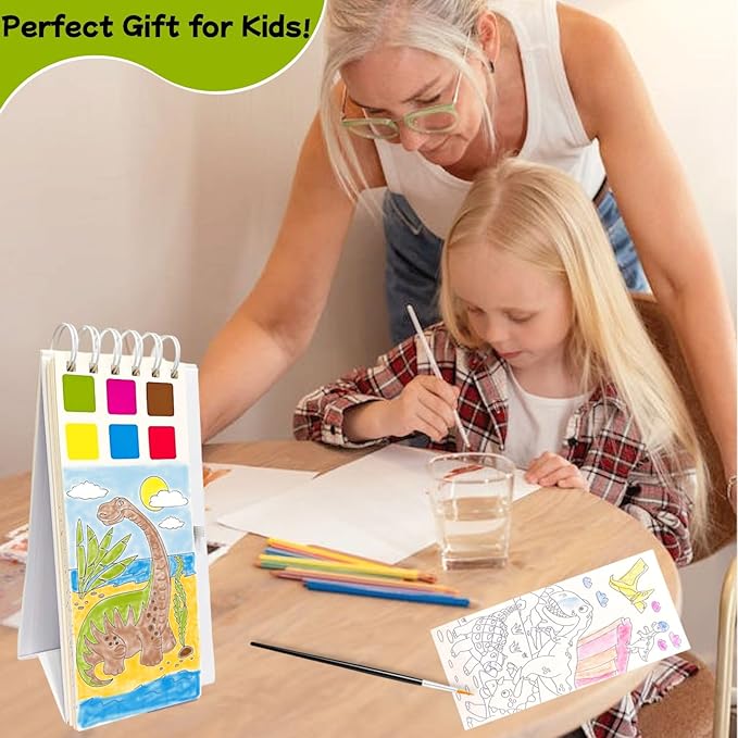 Riomhorry Water Coloring Books for Toddlers, Water Painting Easel Books with Brush for Kids Ages 2-4, 4-8, Watercolor Book to Toddler Painting Activities, Dinosaur Legend