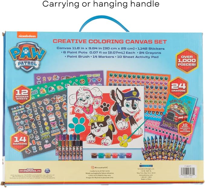 Innovative Designs Paw Patrol Creative Coloring Canvas Painting and Activity Set for Kids, 1000+ pcs