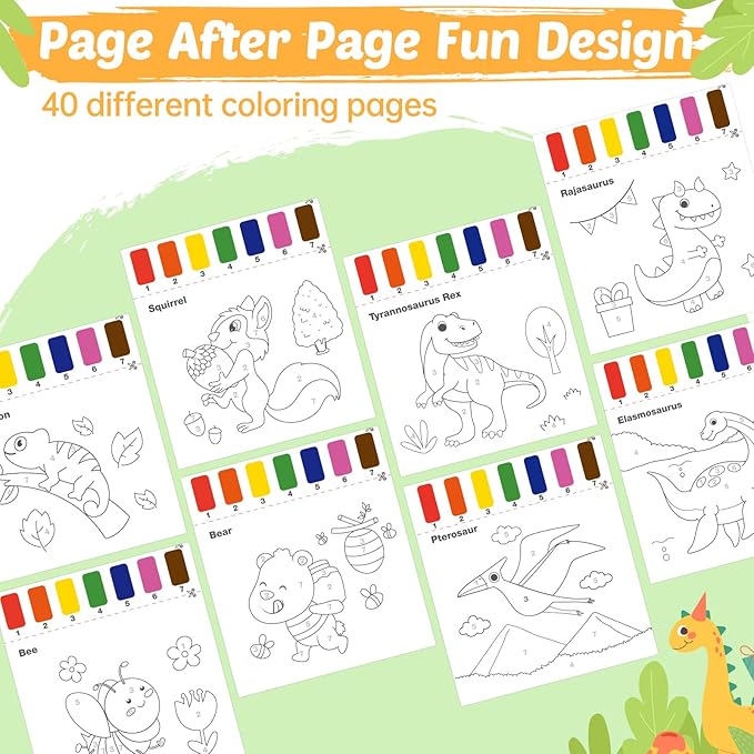 Water Coloring Books for Toddlers - Easter Basket Stuffers Watercolor Paint Book Drawing Art Paper for Kids Mess Free Craft Supplies kit Toy for Age 3 4 5 6 Valentines Birthday Gift(Dinosaur,Animals)