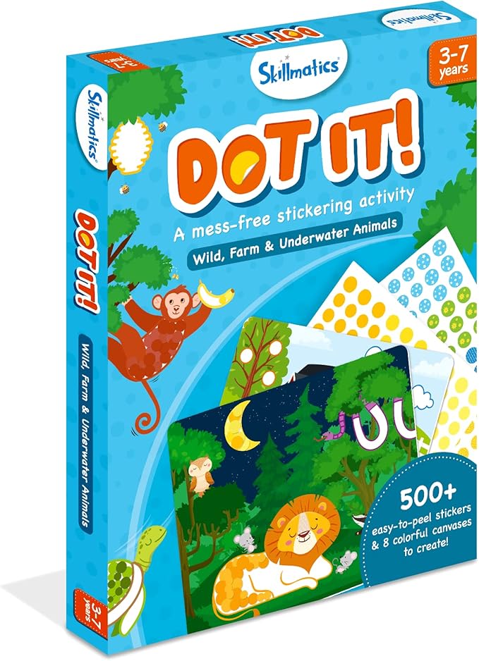 Skillmatics Art Activity - Dot It Animals, No Mess Sticker Art for Kids, Craft Kits, DIY Activity, Gifts for Boys & Girls Ages 3, 4, 5, 6, 7, Travel Toys for Toddlers