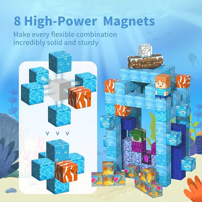 Magnetic Blocks-120PCS Ocean Quest Set,Magnetic Building Blocks Kids Toys for Ages 3 4 5 6 7 8 Birthday Gifts,STEM Montessori Sensory Toys for 3+ Years Old Boys & Girls