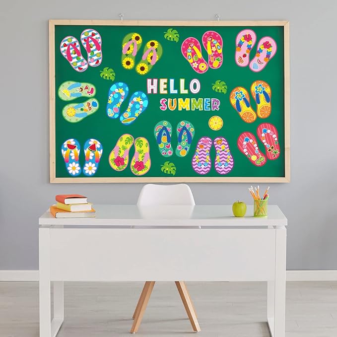 Harloon 48 Set Flip Flop Craft Kits for Kids Summer DIY Flip Flop Sticker Art Craft Set Preschool Craft Kits Kids DIY Flip Flop Art Craft for Summer Hawaiian Party Classroom Home Game Activities Favor